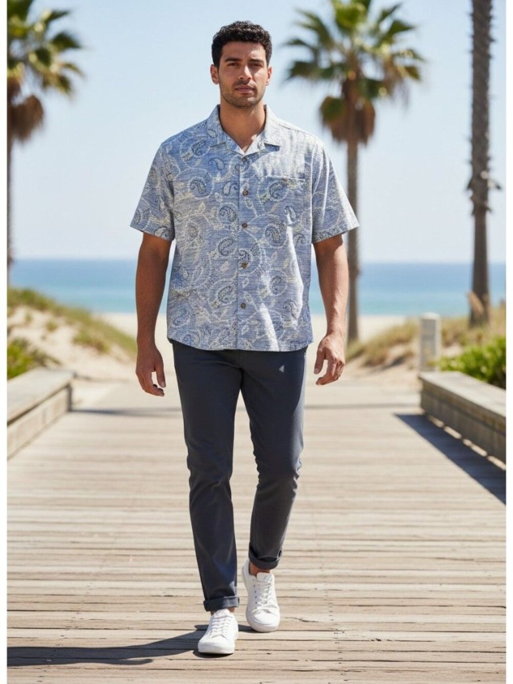 Tommy Bahama Mens 3XL Silk Blend Paisley Short Sleeve Button-Up Shirt Blue